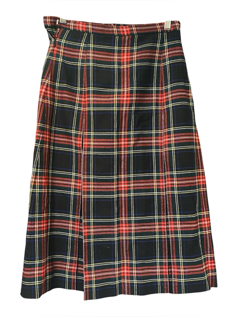 VTG Lochcarron Scotland Pure Wool Black Stewart Tartan Kilt Skirt Midi 27" Waist